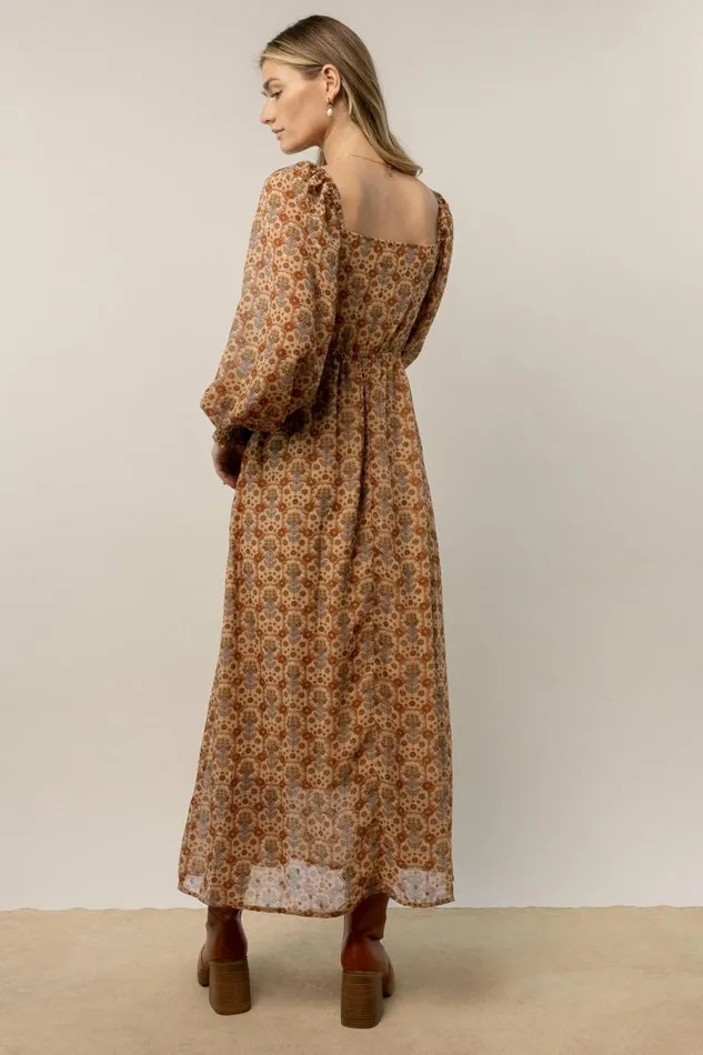 Averie Floral Midi Dress In Camel Camel Women Bohme Dresses