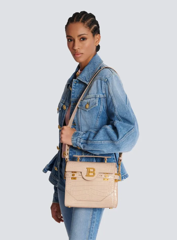 BBuzz 23 Bag In Crocodileembossed Calfskin Beige Women Balmain Handbags