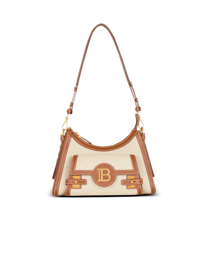 BBuzz Hobo Bag In Leather And Canvas Beige Women Balmain Crossbody Bags