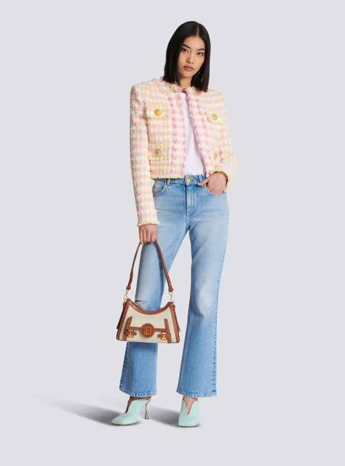 BBuzz Hobo Bag In Leather And Canvas Beige Women Balmain Crossbody Bags