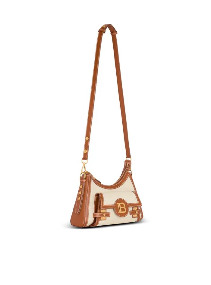 BBuzz Hobo Bag In Leather And Canvas Beige Women Balmain Crossbody Bags