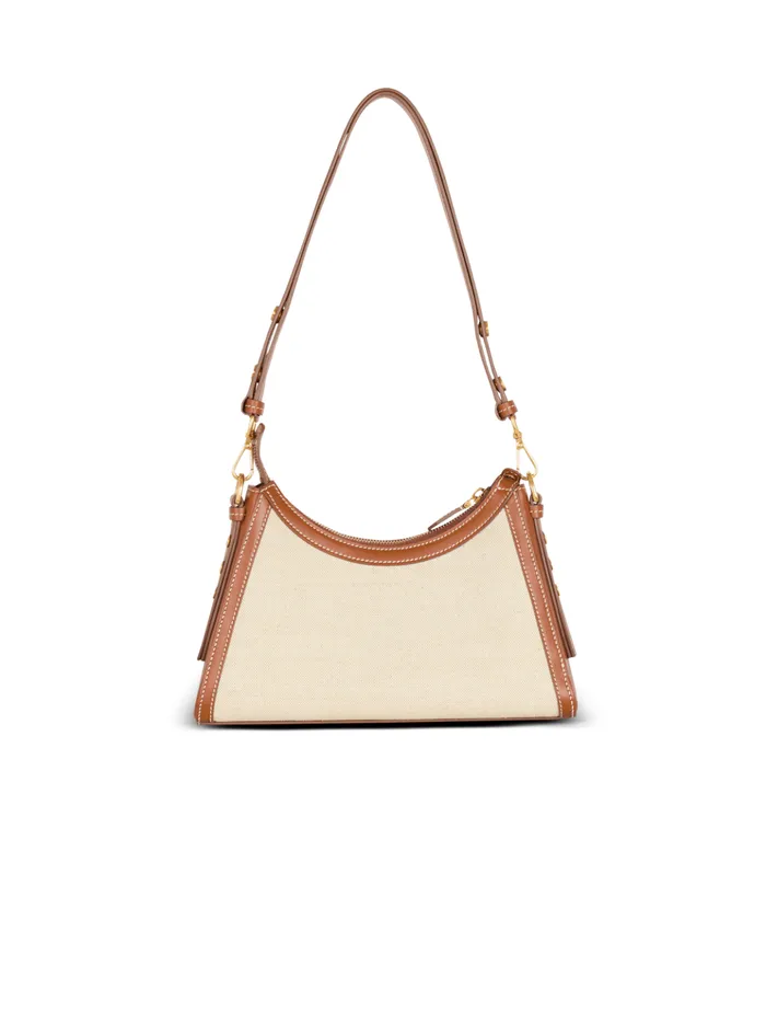 BBuzz Hobo Bag In Leather And Canvas Beige Women Balmain Crossbody Bags