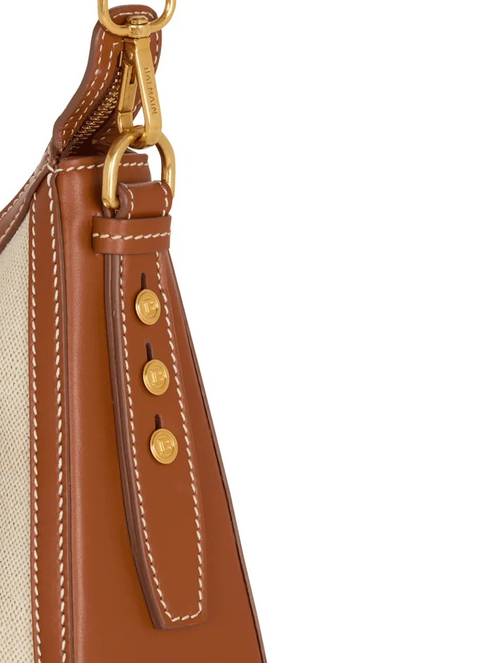 BBuzz Hobo Bag In Leather And Canvas Beige Women Balmain Crossbody Bags