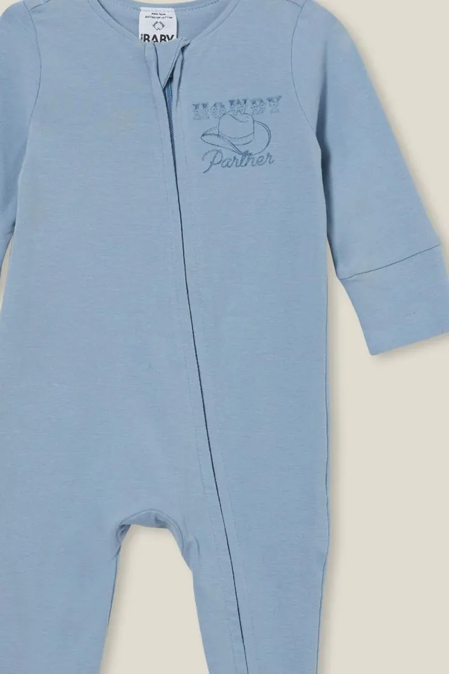 Baby Rompers and All In Ones Cotton On The Long Sleeve Zip Romper Usa Dusty Bluehowdy Partner