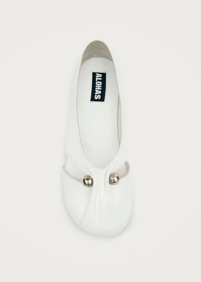 Ballet Flats Women ALOHAS Ravena White Leather Ballet Flats