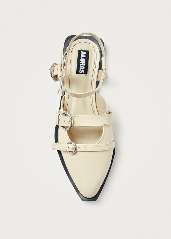 Ballet Flats Women ALOHAS Thalara Onix Cream Leather Ballet Flats