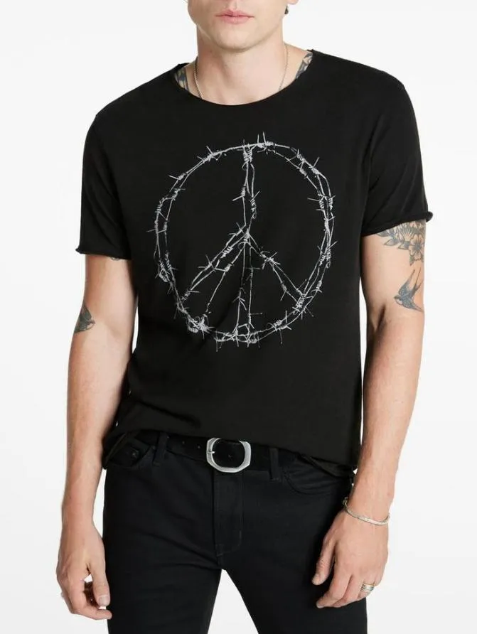 BARBWIRE PEACE TEE Black Clothing John Varvatos Graphic Tees
