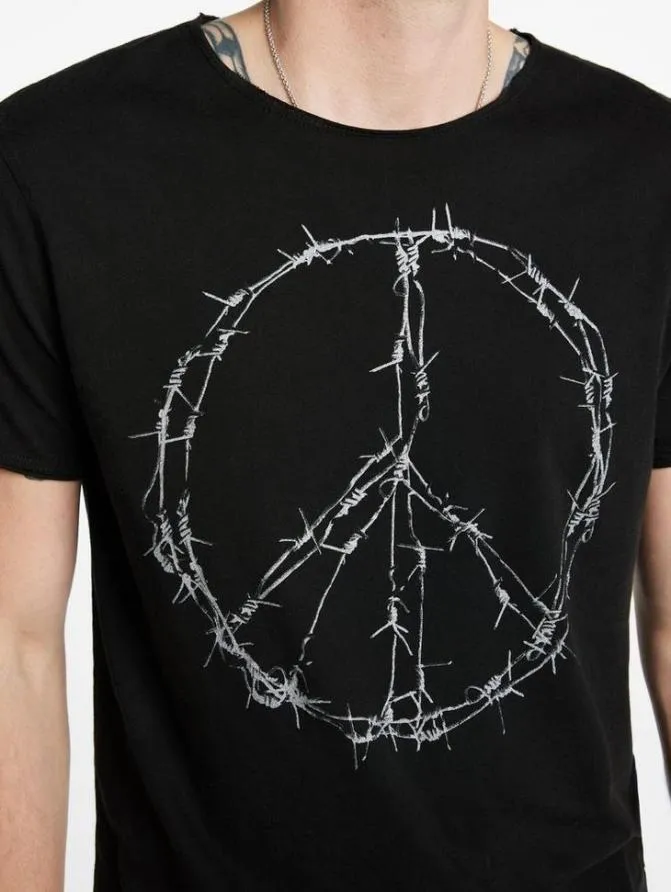 BARBWIRE PEACE TEE Black Clothing John Varvatos Graphic Tees