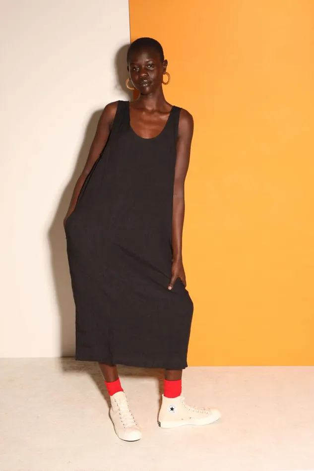 Basic Linen Shift Dress Black WomensShop LF Markey Dresses