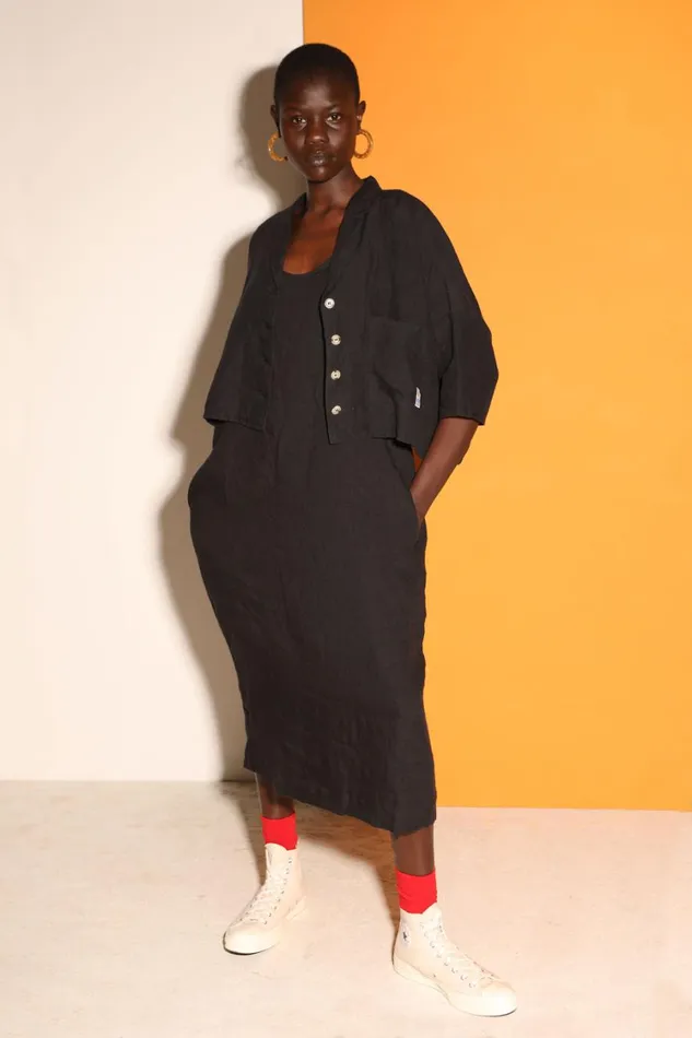 Basic Linen Shift Dress Black WomensShop LF Markey Dresses