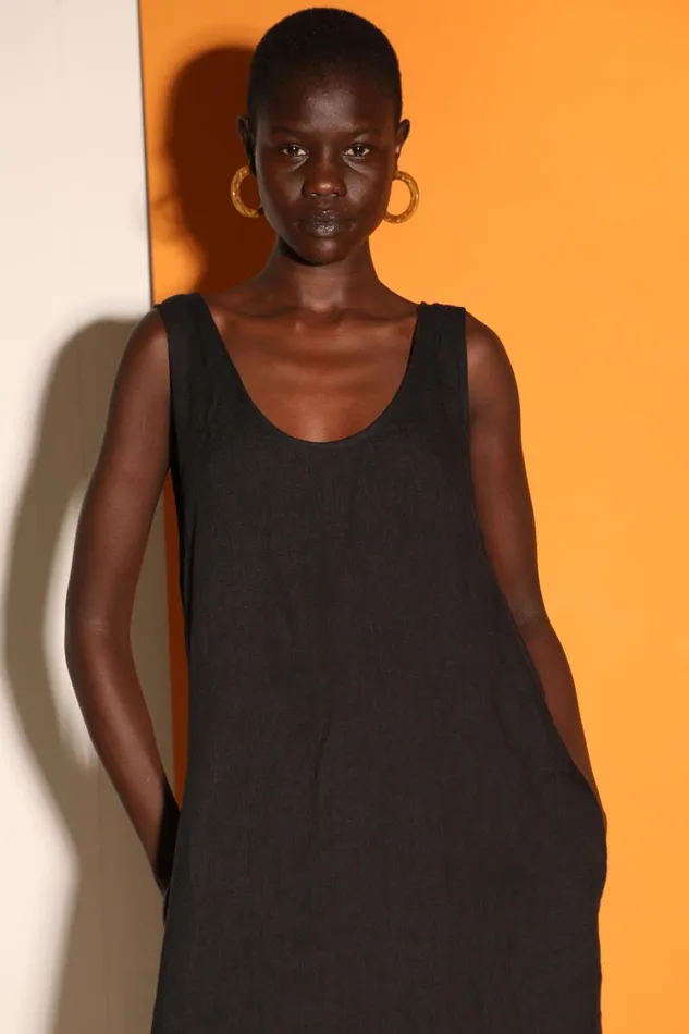 Basic Linen Shift Dress Black WomensShop LF Markey Dresses