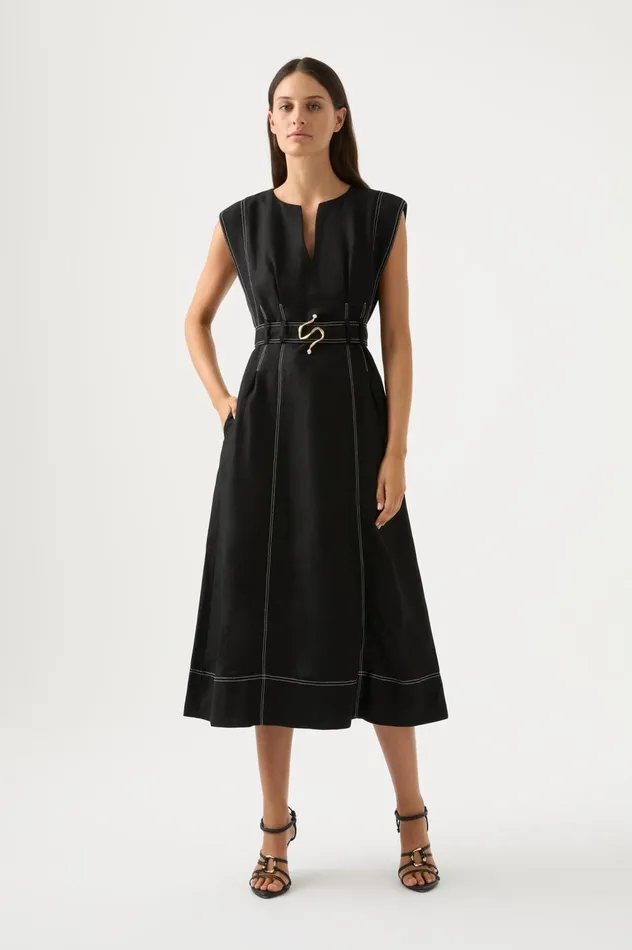 Beacon Structured Midi Dress Black Women Aje Midi Dresses