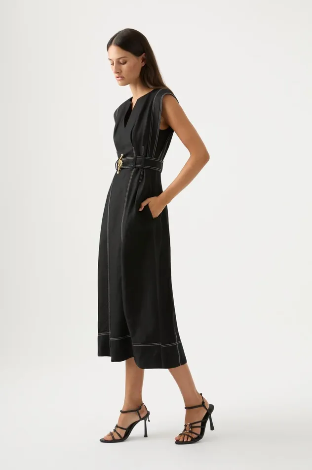 Beacon Structured Midi Dress Black Women Aje Midi Dresses