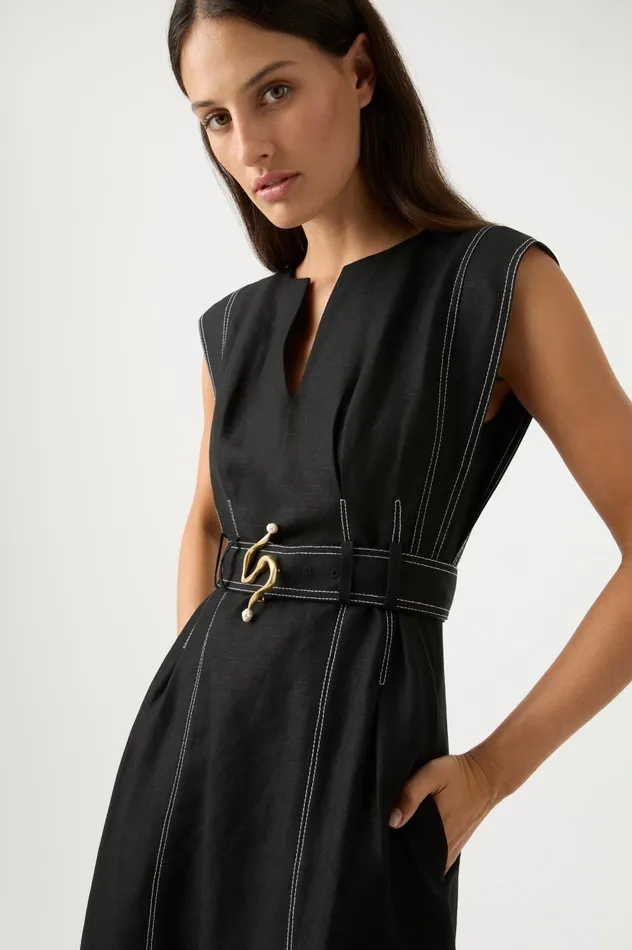 Beacon Structured Midi Dress Black Women Aje Midi Dresses