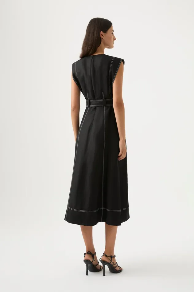 Beacon Structured Midi Dress Black Women Aje Midi Dresses