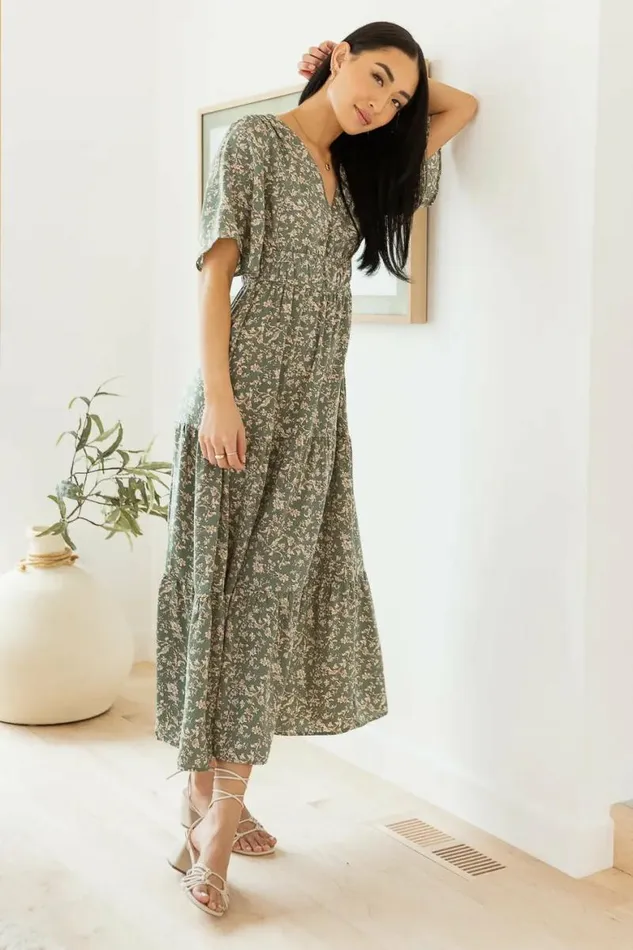 Belladona Floral Midi Dress Sage Women Bohme Dresses