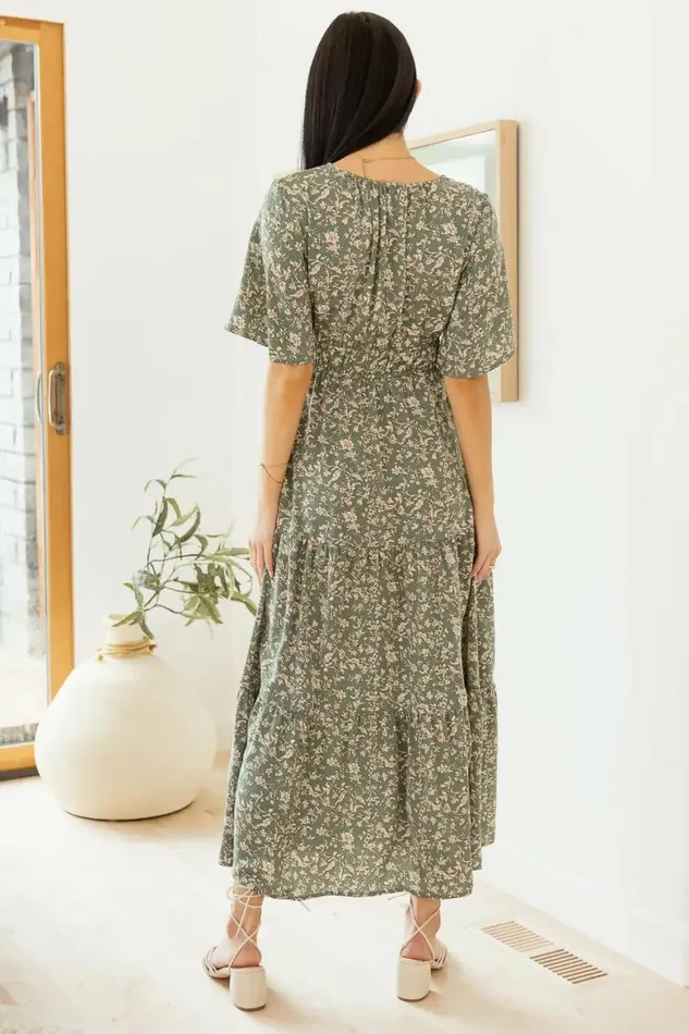 Belladona Floral Midi Dress Sage Women Bohme Dresses