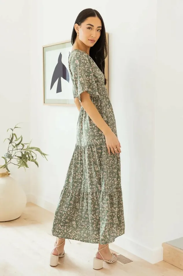 Belladona Floral Midi Dress Sage Women Bohme Dresses