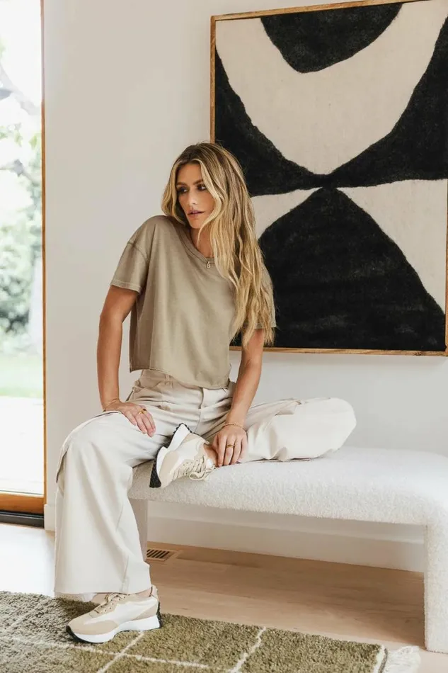 Billie Cropped TShirt In Beige Beige Women Bohme Tees and Tanks