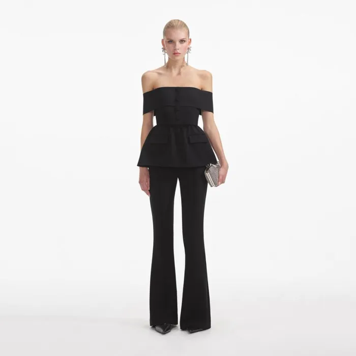 Black Crepe Off Shoulder Jumpsuit Women Self Portrait Dresses