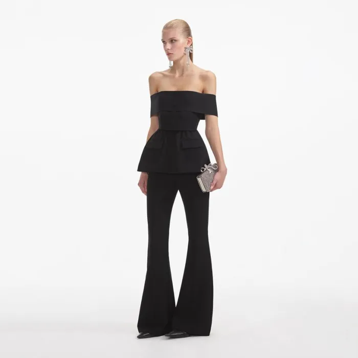 Black Crepe Off Shoulder Jumpsuit Women Self Portrait Dresses Black Crepe Off Shoulder Jumpsuit Women Self Portrait Dresses