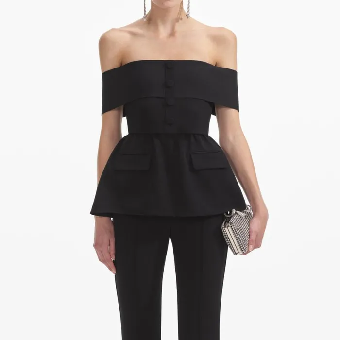 Black Crepe Off Shoulder Jumpsuit Women Self Portrait Dresses Black Crepe Off Shoulder Jumpsuit Women Self Portrait Dresses