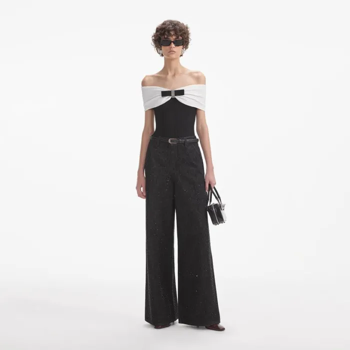 Black Knit Bow Top Women Self Portrait Tops