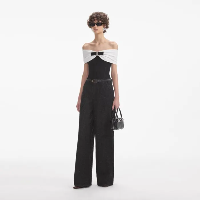 Black Knit Bow Top Women Self Portrait Tops