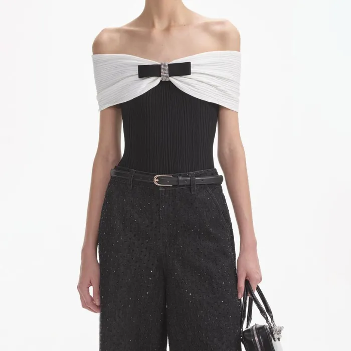 Black Knit Bow Top Women Self Portrait Tops