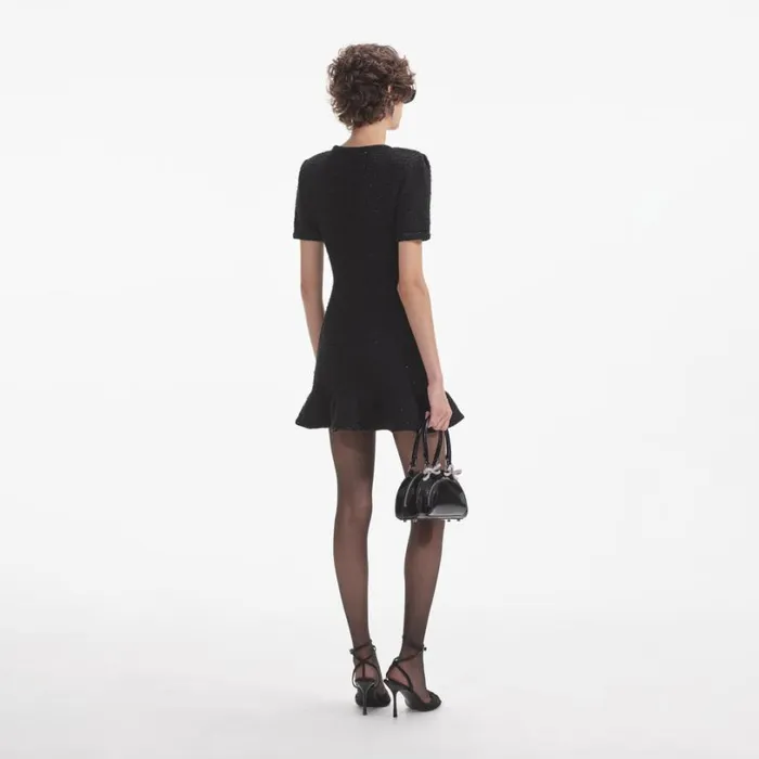 Black Knit Buttoned Mini Dress Women Self Portrait Dresses