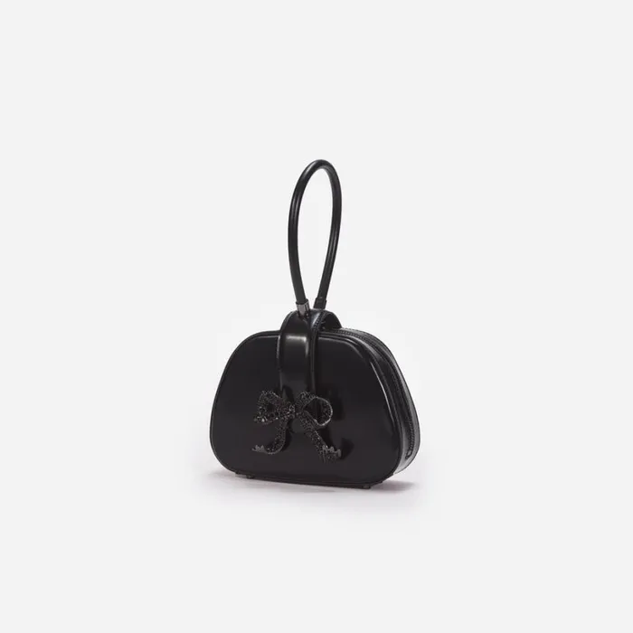 Black Leather Top Handle Mini Bag Women Self Portrait Mini