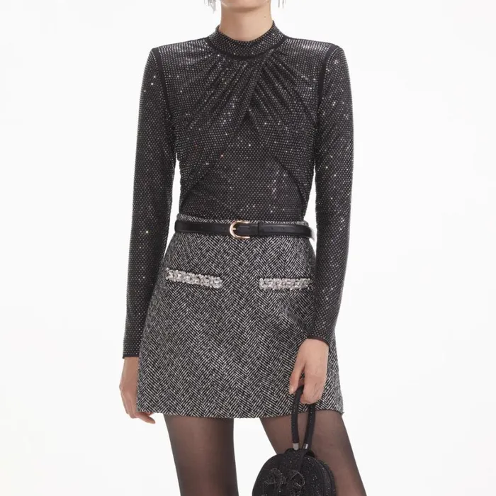 Black Rhinestone Mesh Top Women Self Portrait Tops Black Rhinestone Mesh Top Women Self Portrait Tops