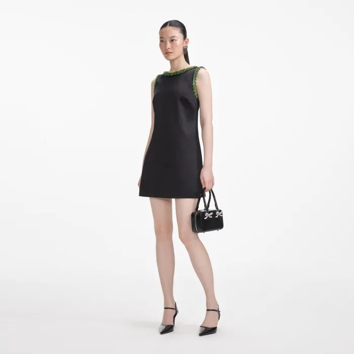 Black Satin Mini Dress Women Self Portrait Dresses Black Satin Mini Dress Women Self Portrait Dresses