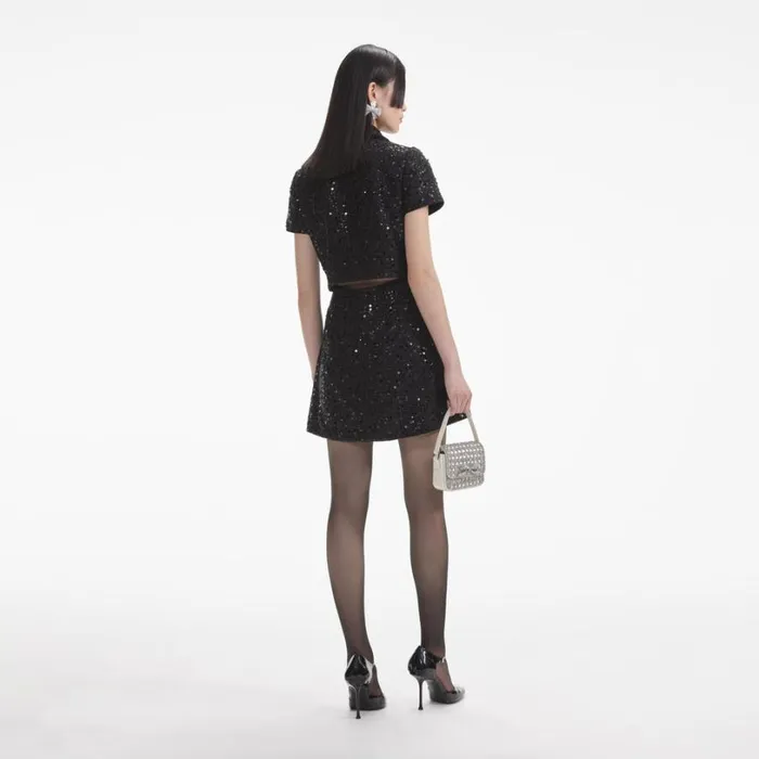 Black Sequin Boucle Mini Dress Women Self Portrait Dresses Black Sequin Boucle Mini Dress Women Self Portrait Dresses