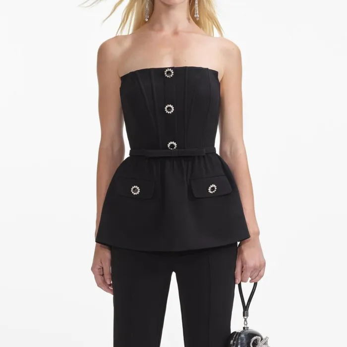 Black Stretch Crepe Jumpsuit Women Self Portrait Dresses Black Stretch Crepe Jumpsuit Women Self Portrait Dresses