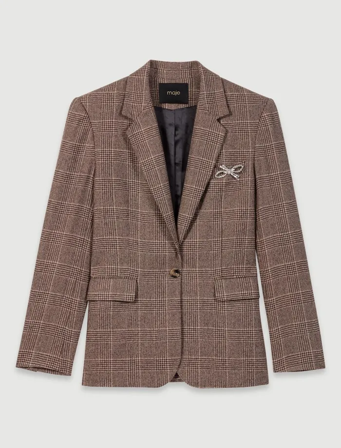 Blazers and Jackets Women Maje Suit Jacket Brown Checks