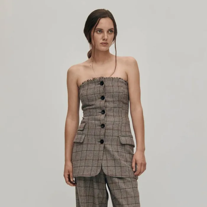 Blazers Vests Women ALOHAS Deva Checks Brown Vest