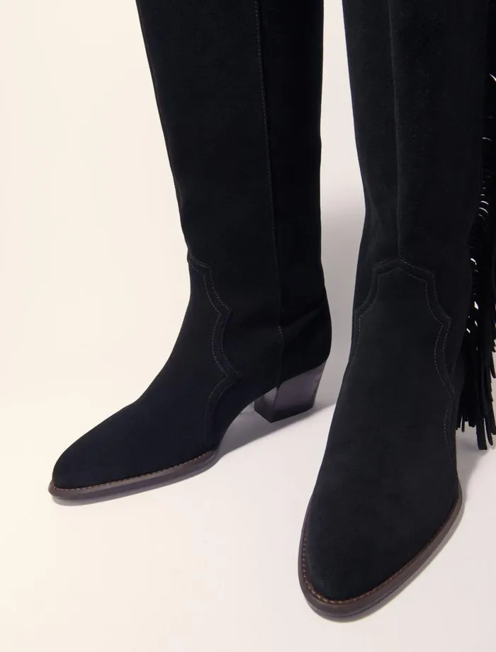 Booties and Boots Women Maje Fringed Suede Cowboy Boots Black