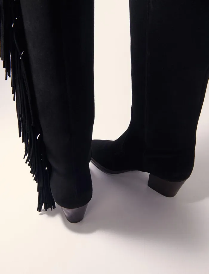 Booties and Boots Women Maje Fringed Suede Cowboy Boots Black
