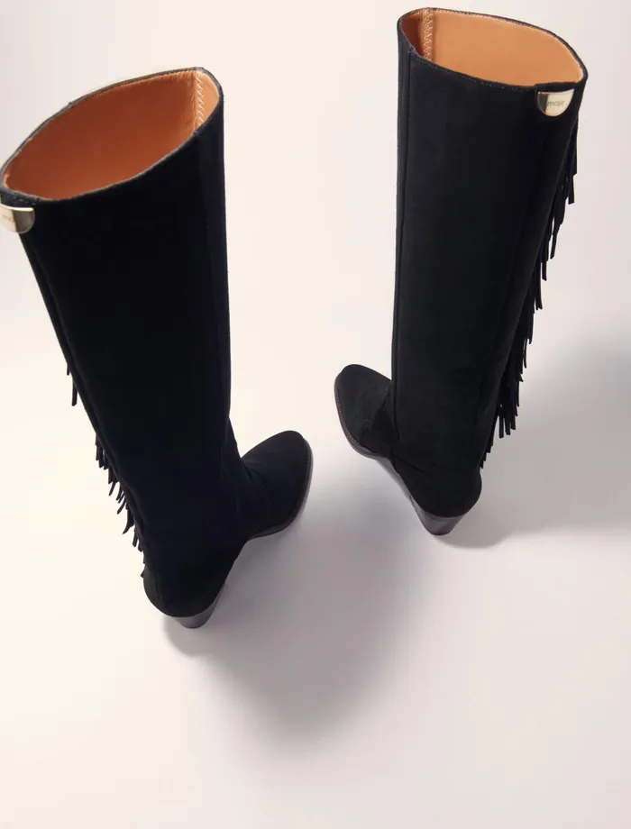 Booties and Boots Women Maje Fringed Suede Cowboy Boots Black