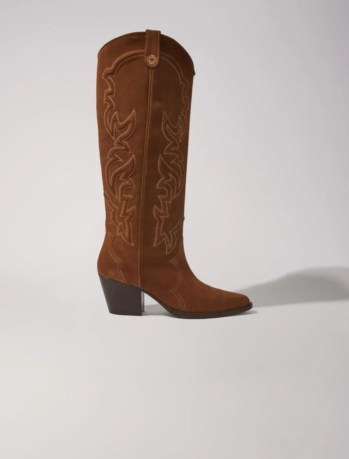Booties and Boots Women Maje Suede Cowboy Boots Warm Brown
