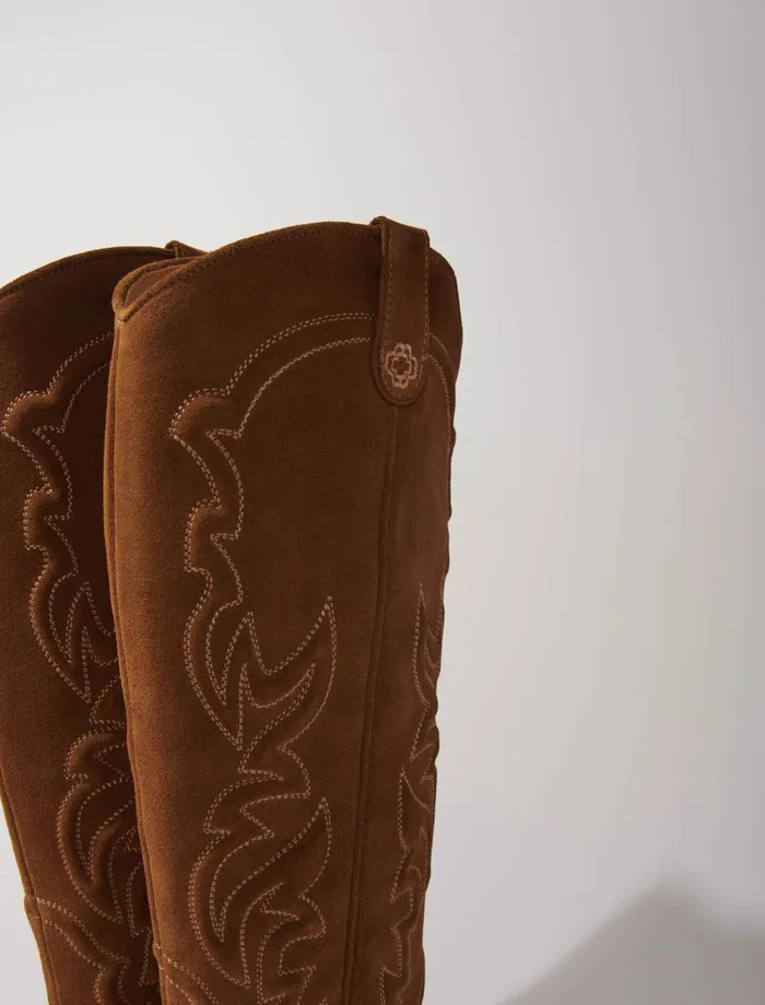 Booties and Boots Women Maje Suede Cowboy Boots Warm Brown