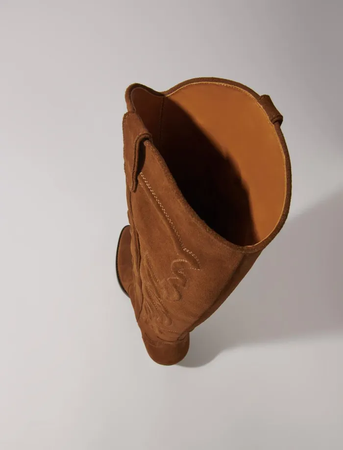 Booties and Boots Women Maje Suede Cowboy Boots Warm Brown