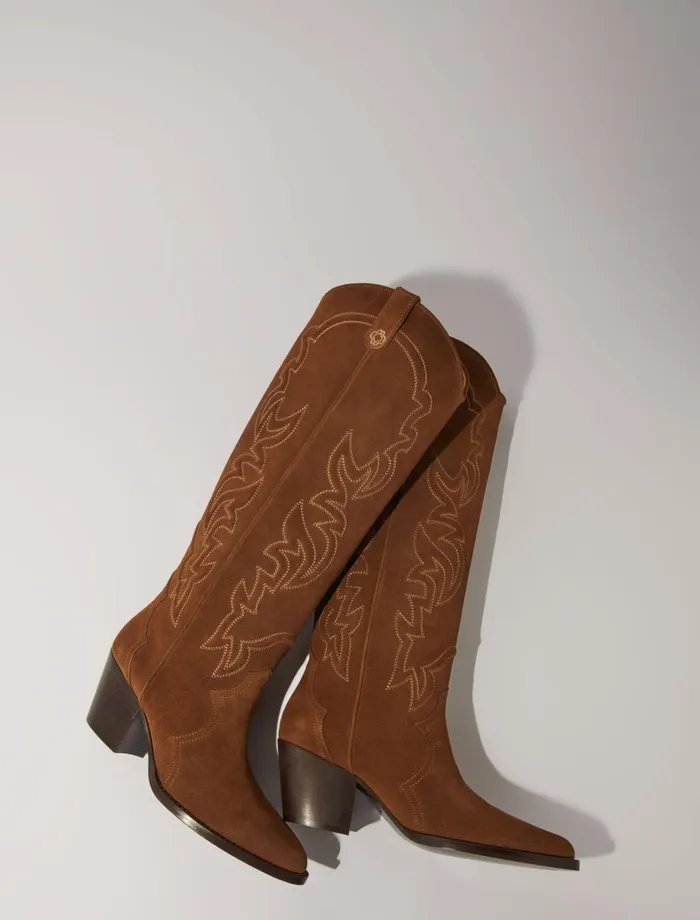 Booties and Boots Women Maje Suede Cowboy Boots Warm Brown
