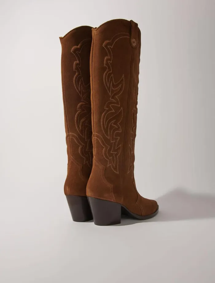 Booties and Boots Women Maje Suede Cowboy Boots Warm Brown