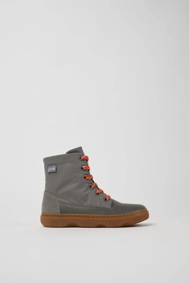Boots Kids Camper Kiddo Gray Leather And Textile Ankle Boots