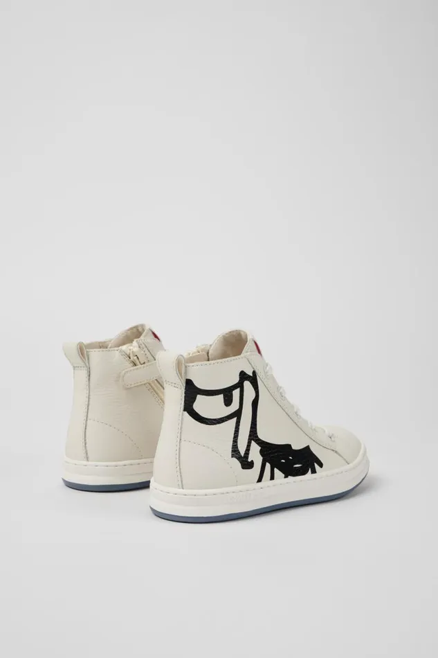 Boots Kids Camper Twins White And Black Leather Ankle Boots Boots Kids Camper Twins White And Black Leather Ankle Boots