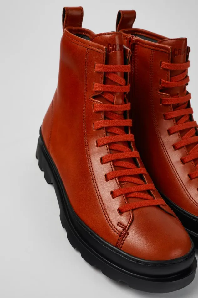 Boots Women Camper Brutus Red Leather Laceup Boots