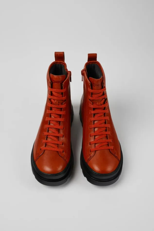 Boots Women Camper Brutus Red Leather Laceup Boots