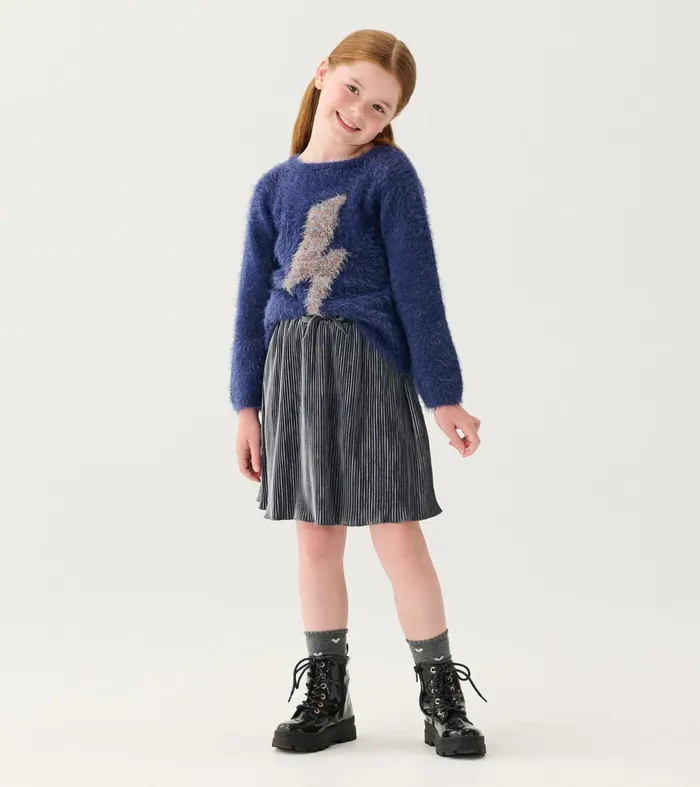 Bottoms Girls Hatley Girls Silver Shine Pleated Velour Skirt